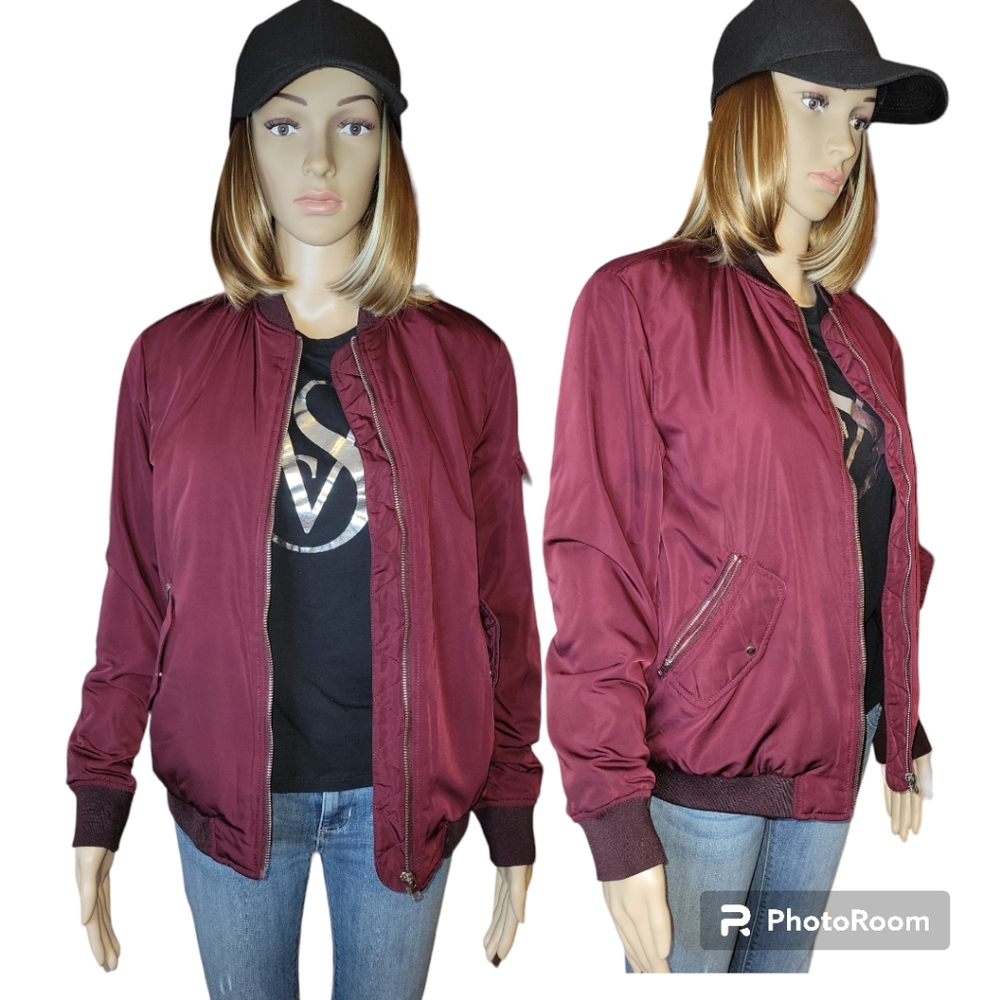 ZARA TRF Outerwear Sateen Bomber Jacket, S, Burgundy, VGUC